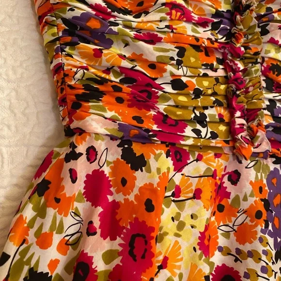 Donna Morgan Strapless Floral Dress Bright Pink/ Orange Lightweight - Picture 2 of 7